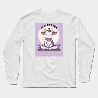 Kawaii Cute Yoga Meditating Cow Long Sleeve T-Shirt